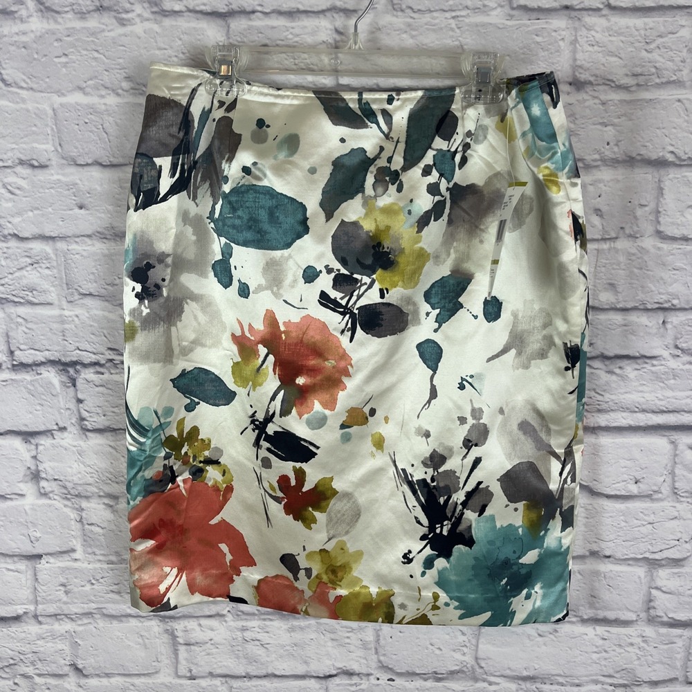 Jones New York NWT Silk Blend Feminine Watercolor Floral Print Skirt Size 14